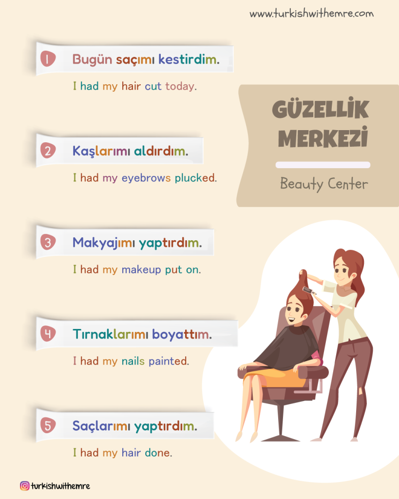 beauty center phrases in Turkish