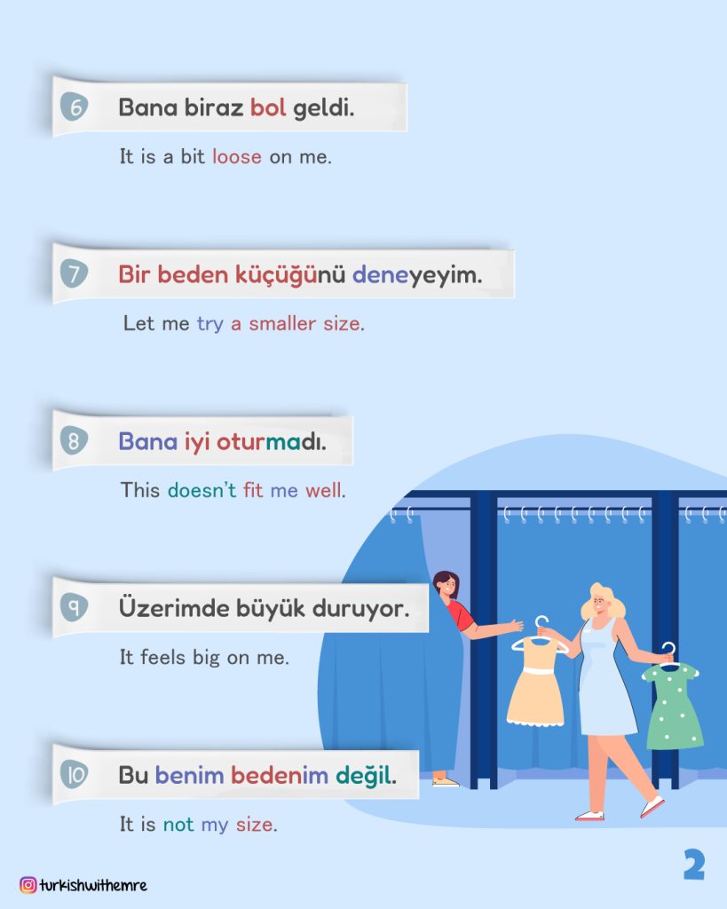 Essential Turkish phrases for Trying clothes while shopping in Turkey