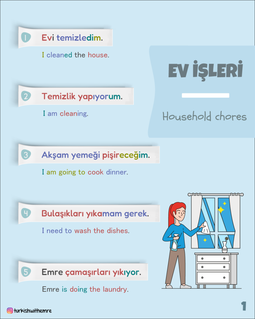 House hold chores common phrases in Turkish