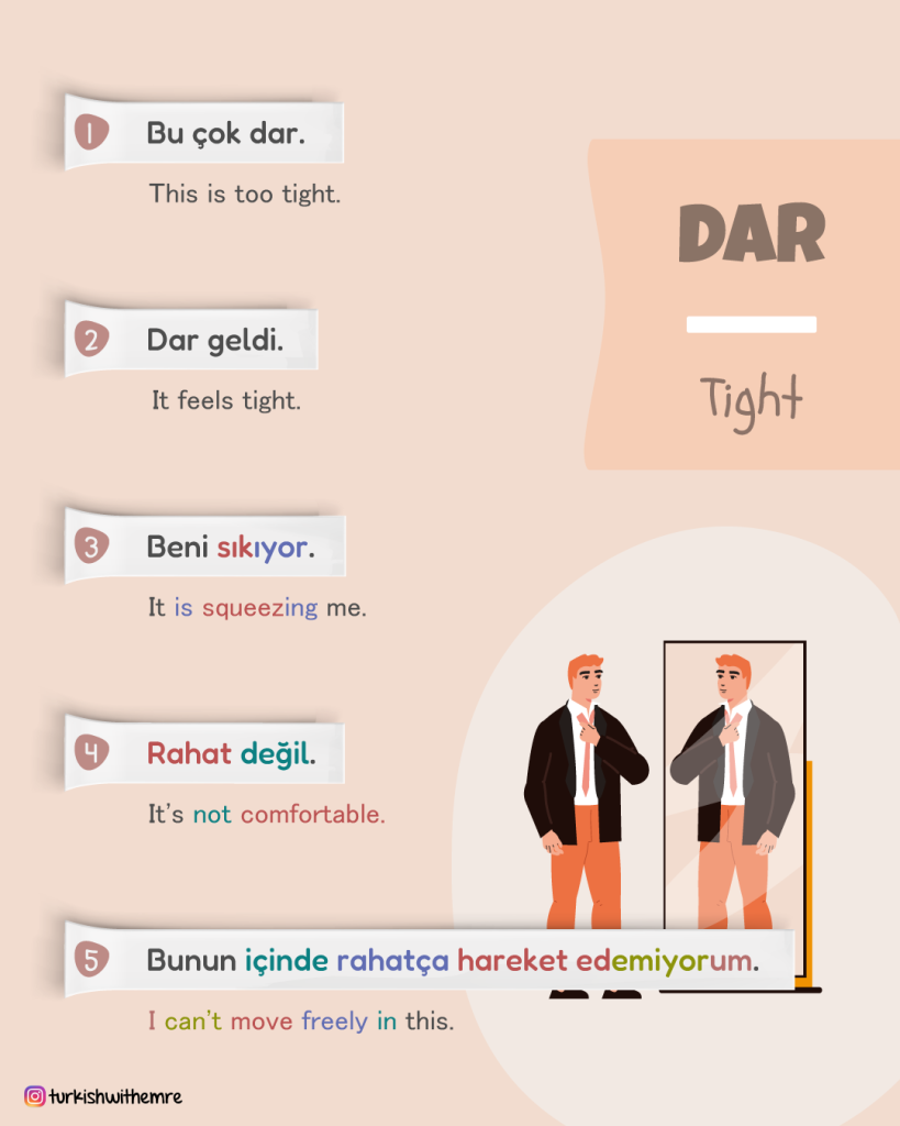 Describing tightness and discomfort in Turkish when shopping for shoes or clothing.