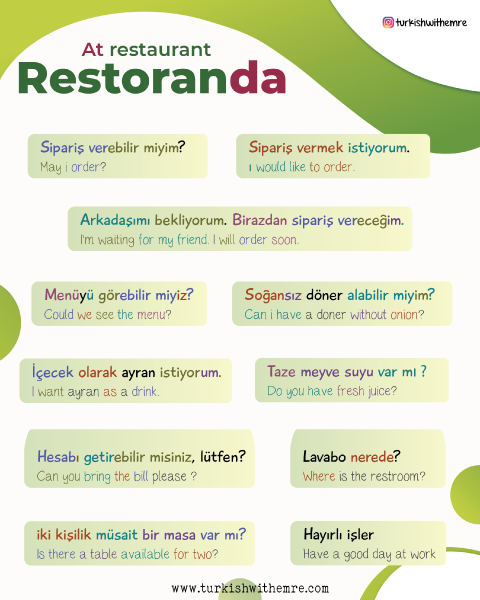 How to order food in a restaurant in Turkish