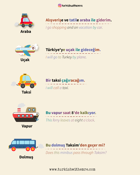 Transportation and Vehicles  in Turkish