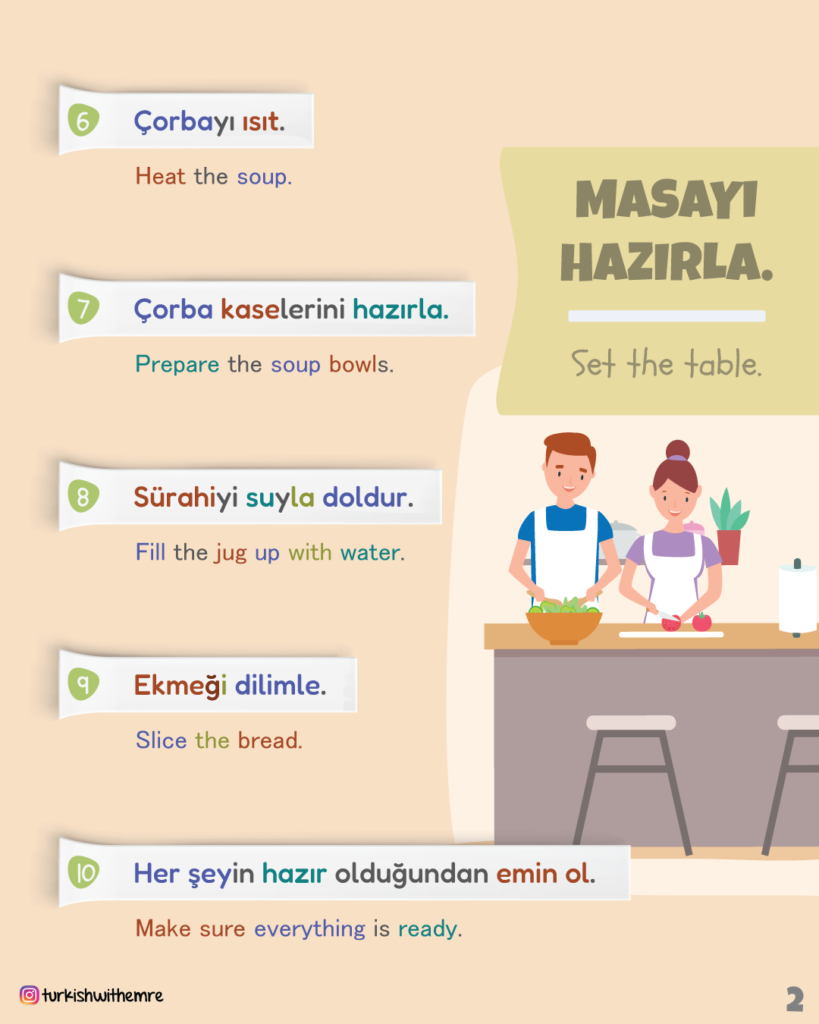 Setting a table in Turkish phrases