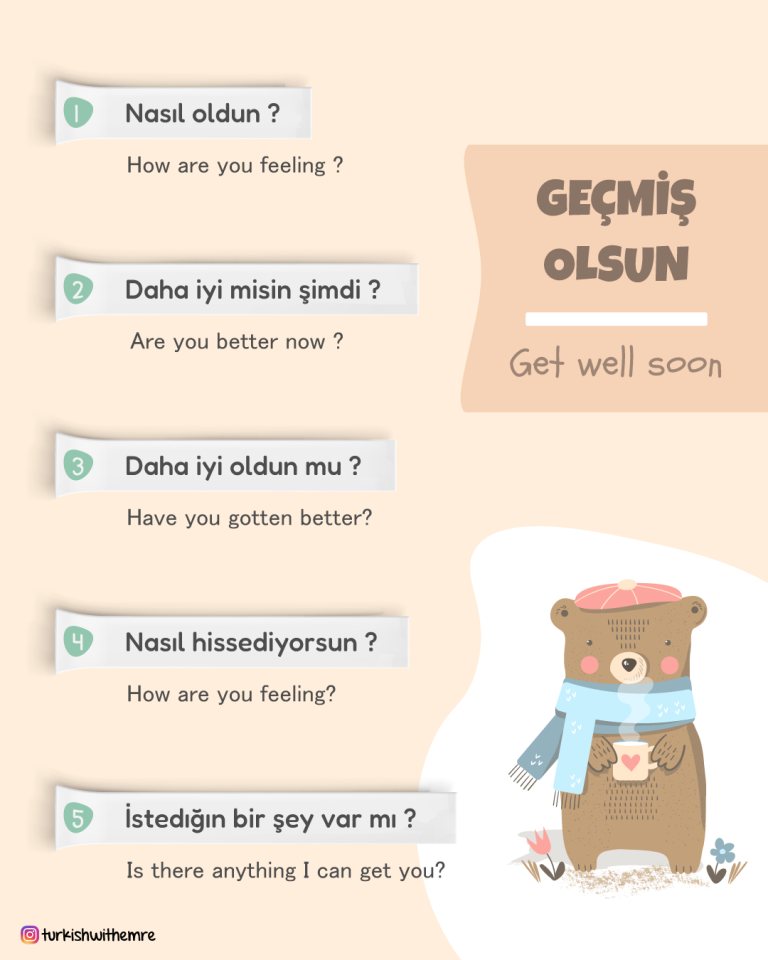 Get well soon phrases in Turkish with English translations