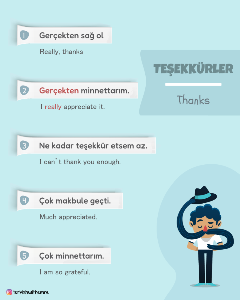 Different ways to say thank you in Turkish